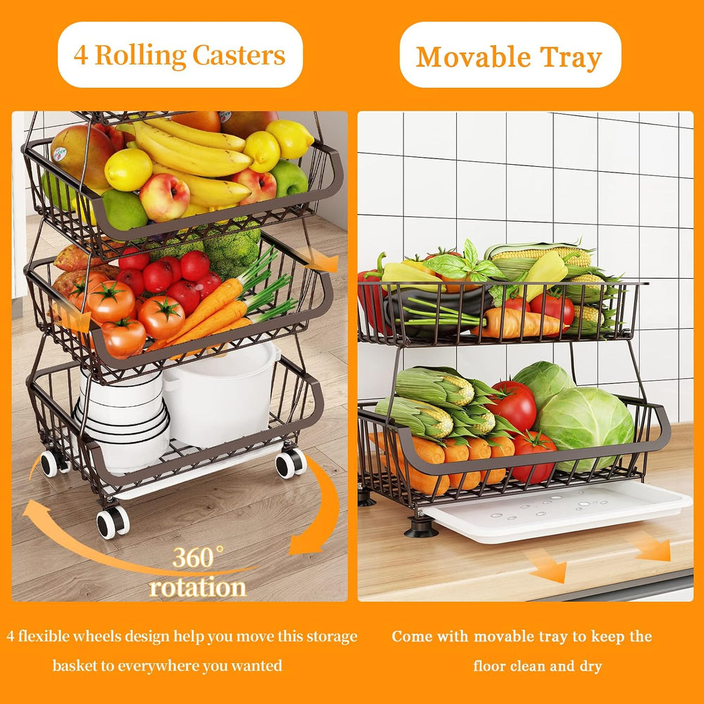 Fruit Vegetable Storage Basket for Kitchen - 4 Tier Stackable Metal Wire Bask...