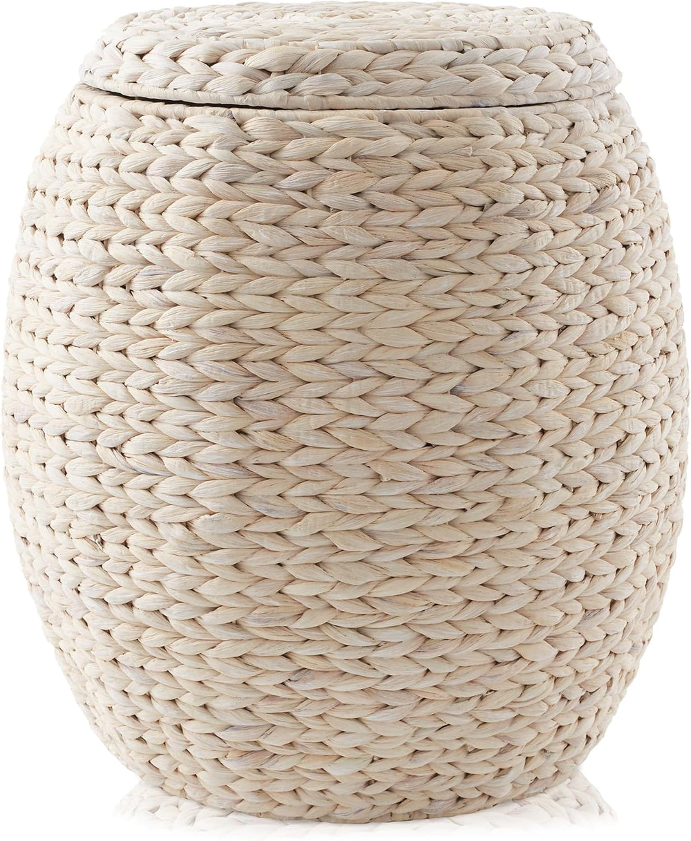 Casafield Round Storage Basket with Lid - Whitewash, Handwoven Water Hyacinth...
