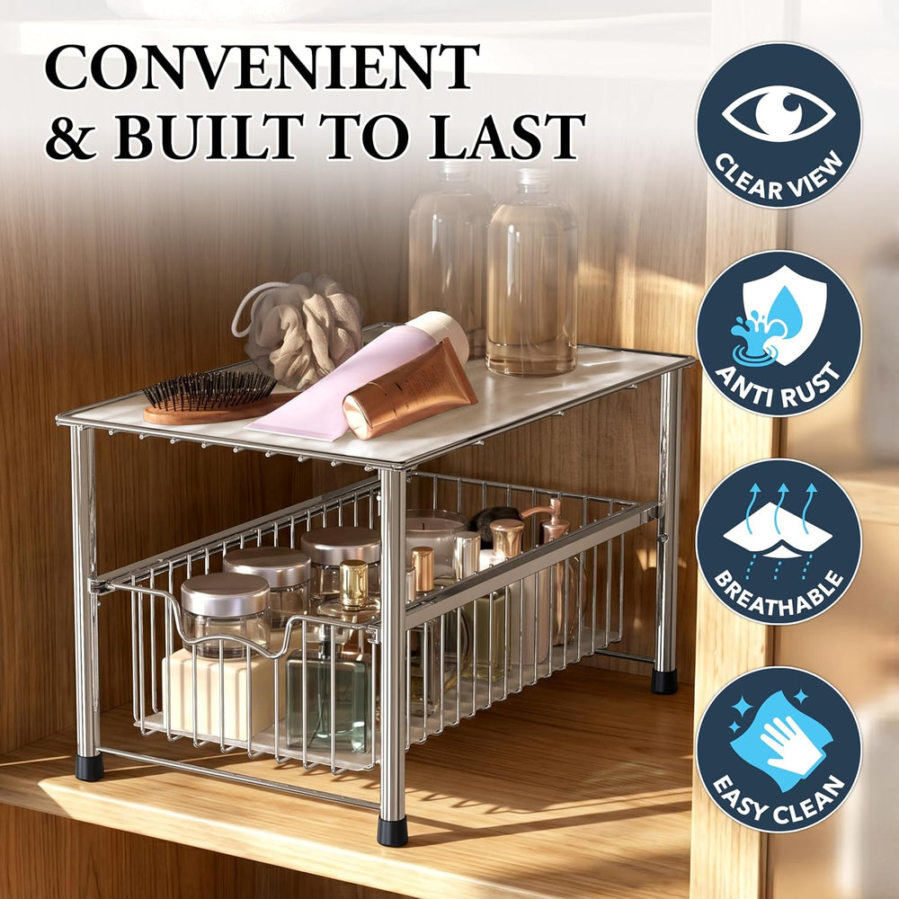 Simple Houseware Chrome Metal Stackable Storage Rack, 16.75 in L x 10.8 in W ...