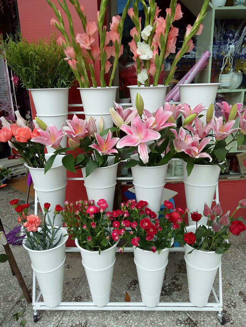 Flower Display Stand, 3 Layers Heavy Duty Moving Plant Cart Shelf With Wheels...