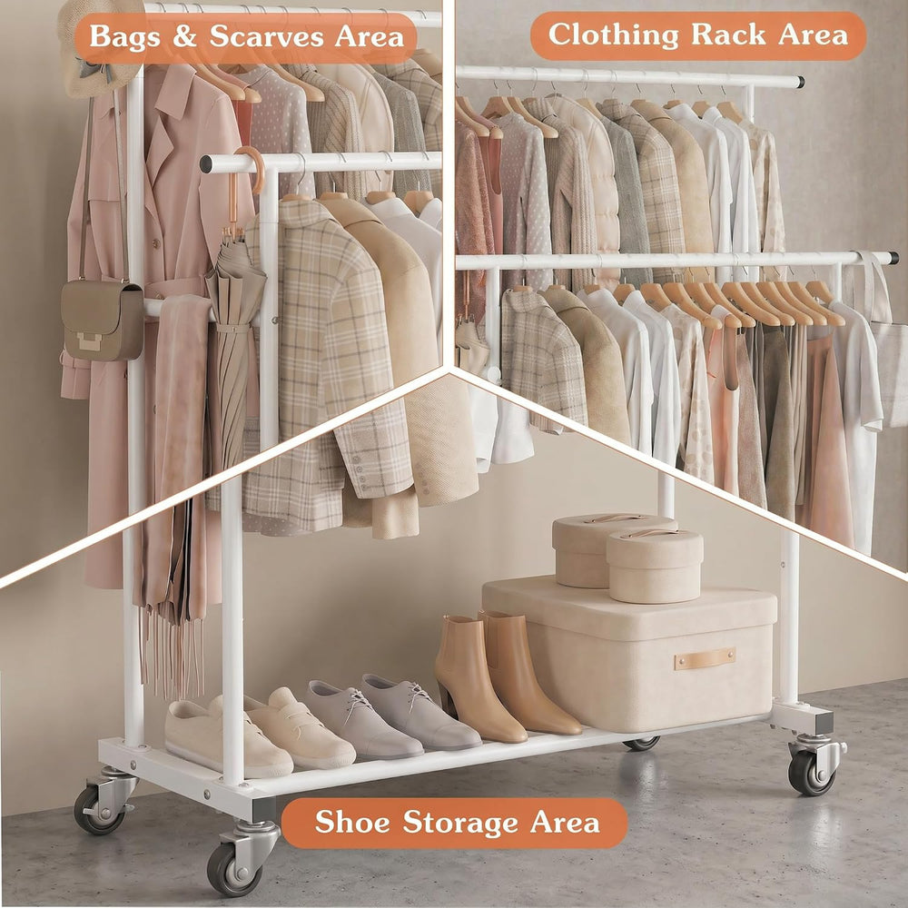 Calmootey Rolling Garment Rack, Sturdy Clothes Organizer for Bedroom