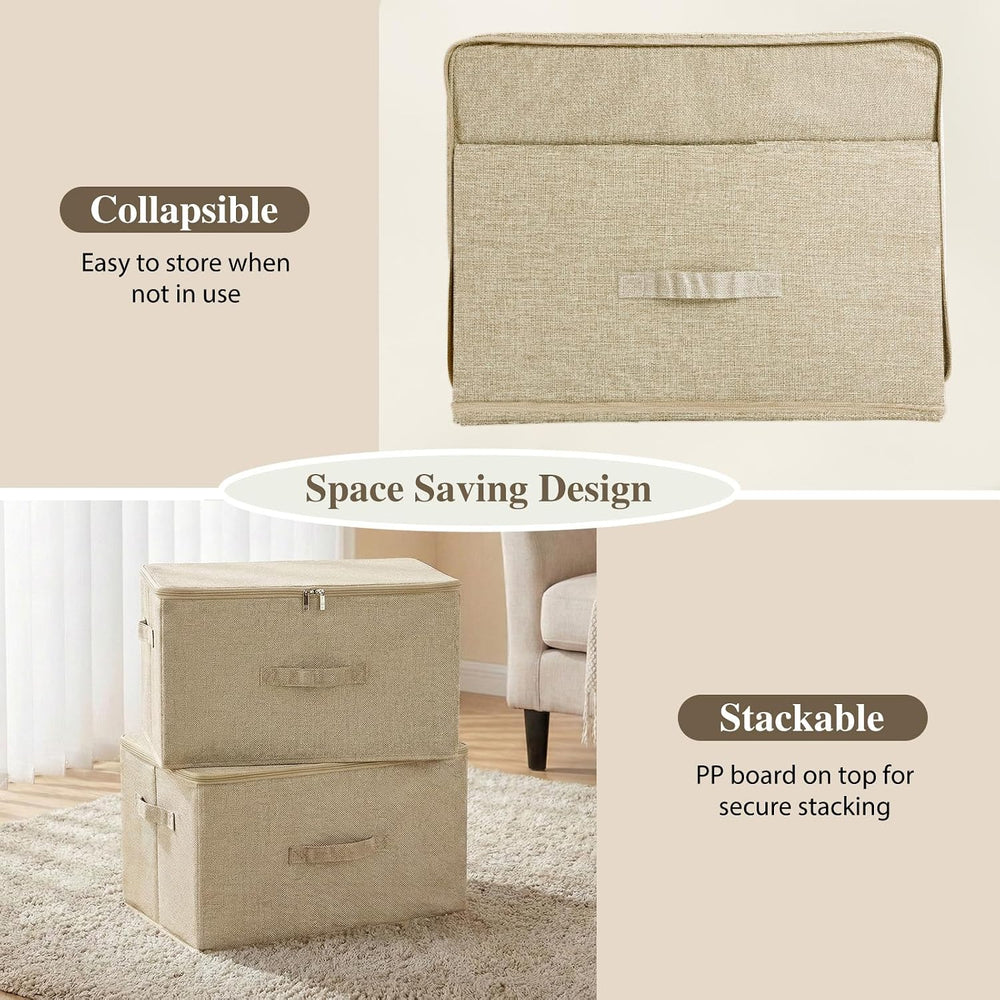 ANMINY Fabric Storage Bins with Zipper Lids, 18"x14"x10", Beig...