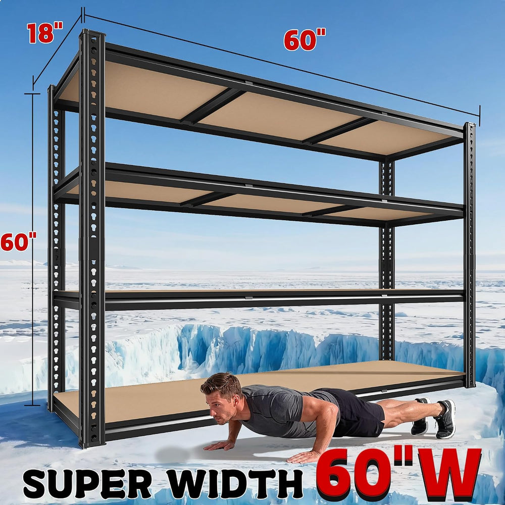 ROOMFAVE 60" W Garage Metal Shelving 2800LBS Storage Shelves, 4 Tier
