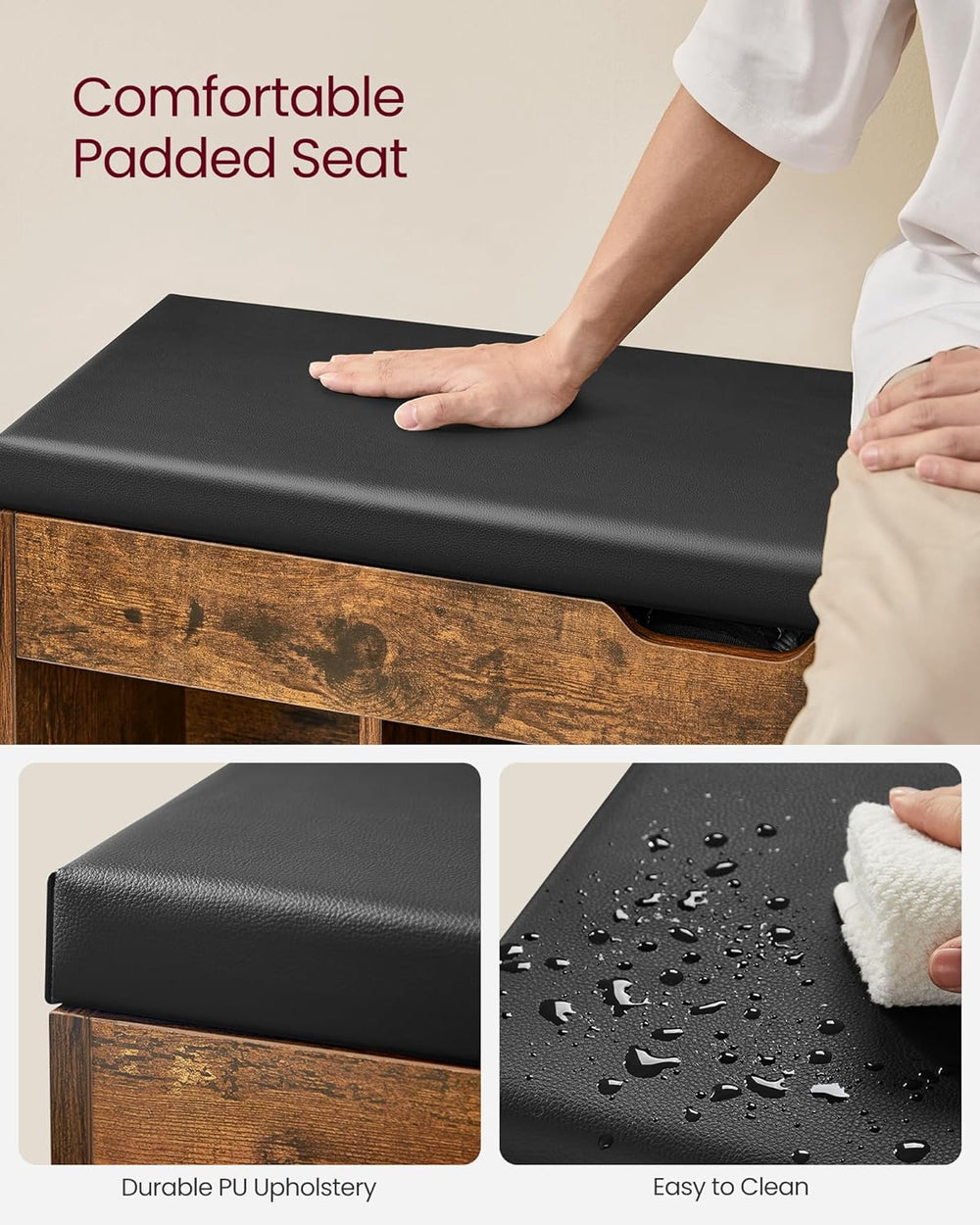 VASAGLE Storage Bench with Cushion, Shoe Bench, 11.8 x 39.4 x 17.3 Inches