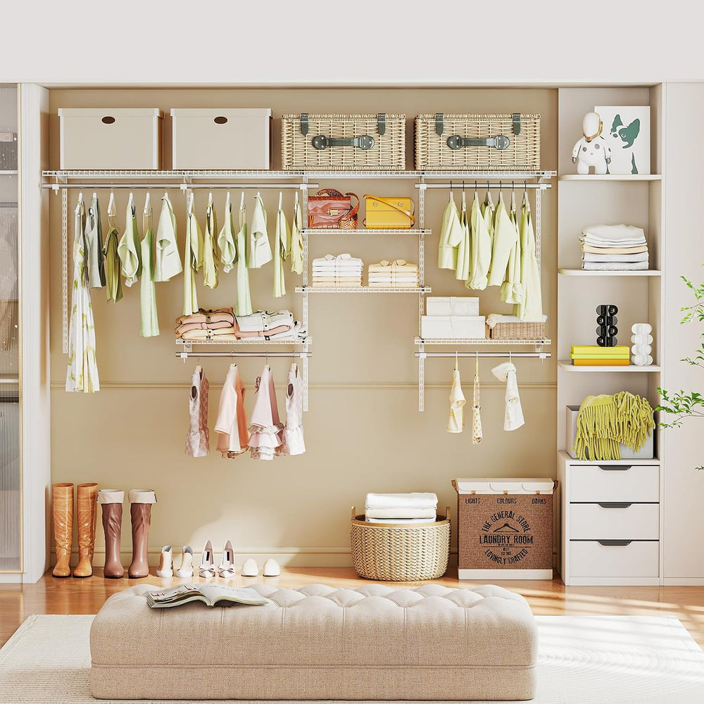 Tangkula 4 to 8 FT Custom Closet System, Wall Mounted Closet with Hanging Rod...