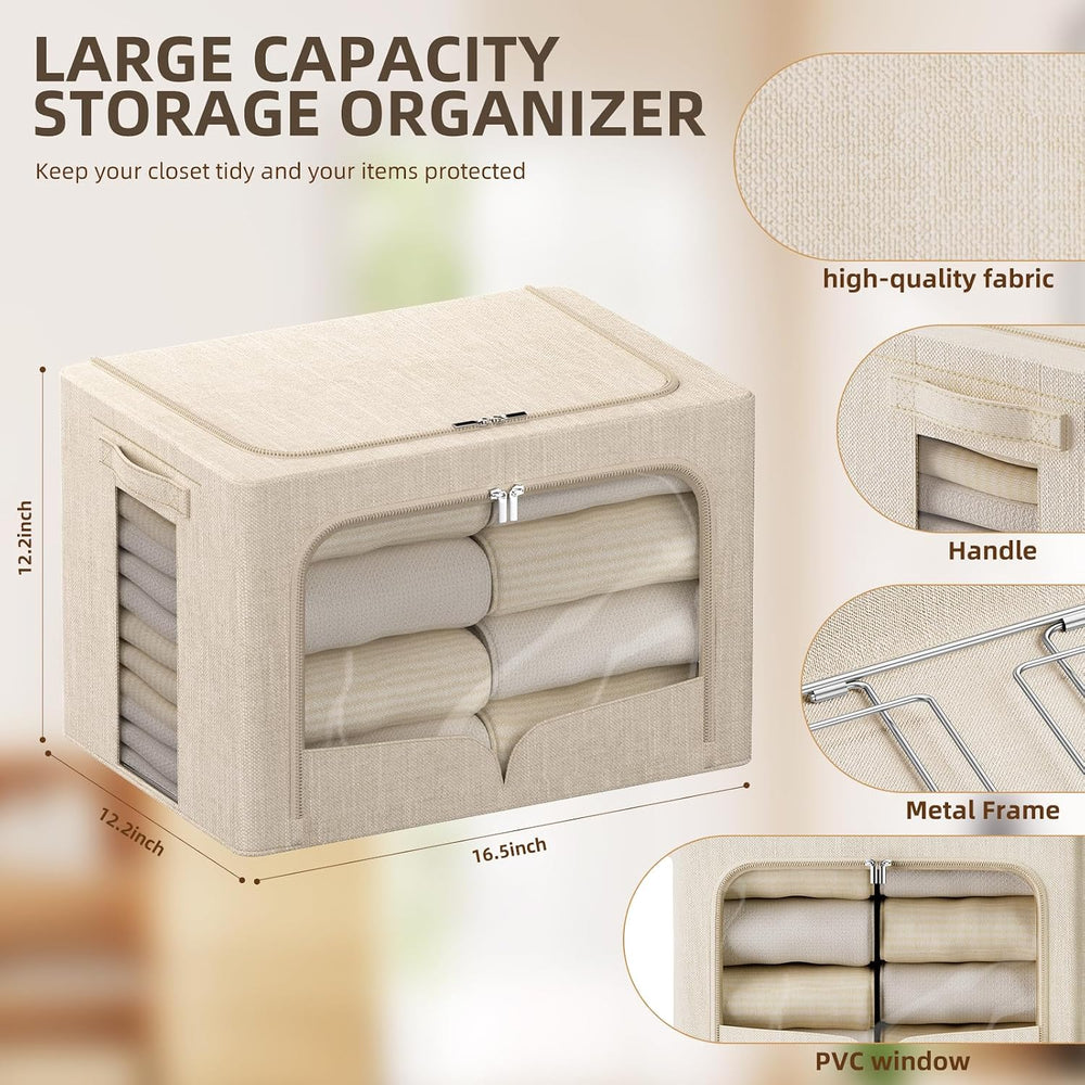 FHSQX 6 Pack Clothes Storage Bins,Beige,16.5x12.2x12.2 Inch