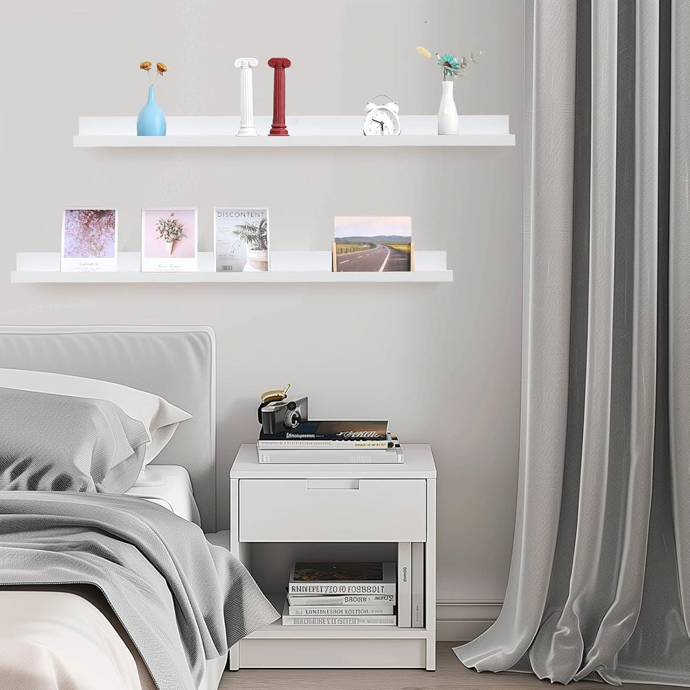 Muzilife 45.3" Large Floating Shelves Wood Wall Shelf with Lip, 2Pcs, White