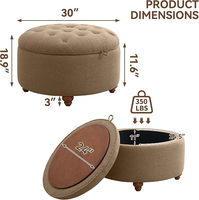 30Inch Round Storage Ottoman