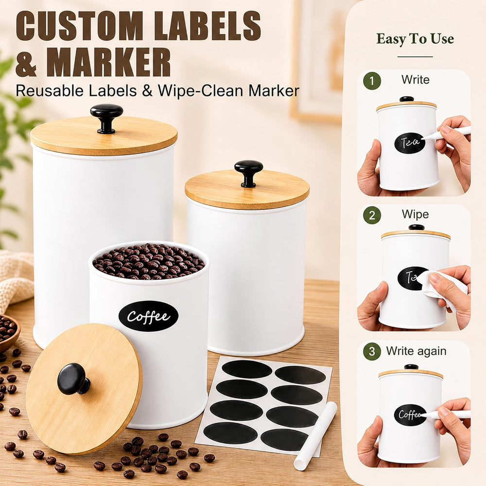 Canisters Sets for Kitchen Countertop 4 PCS Airtight Metal Containers