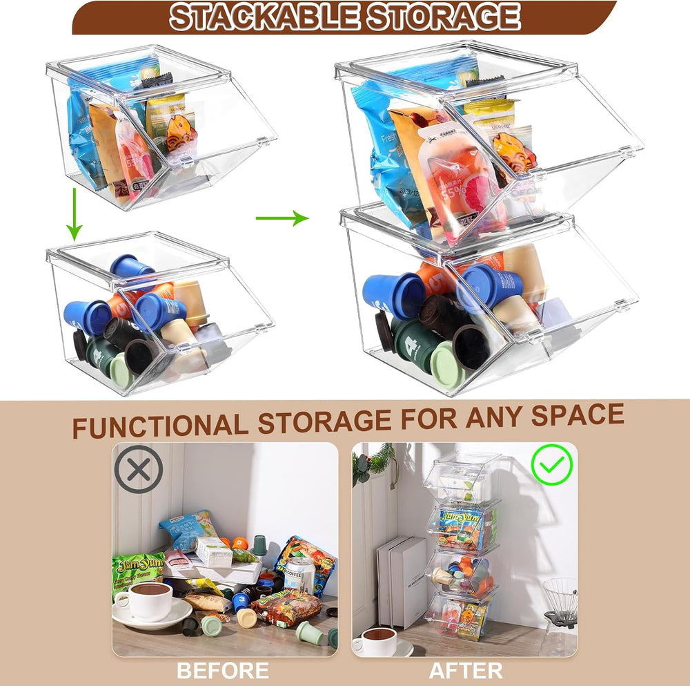 Yerliker 6 Pcs 4 Pcs Stackable Storage Bins with Lids Organizer, Clear