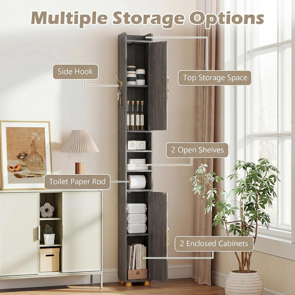 Tangkula Narrow Bathroom Cabinet, 69.5” Tall Storage with 2 Doors & Adjus...