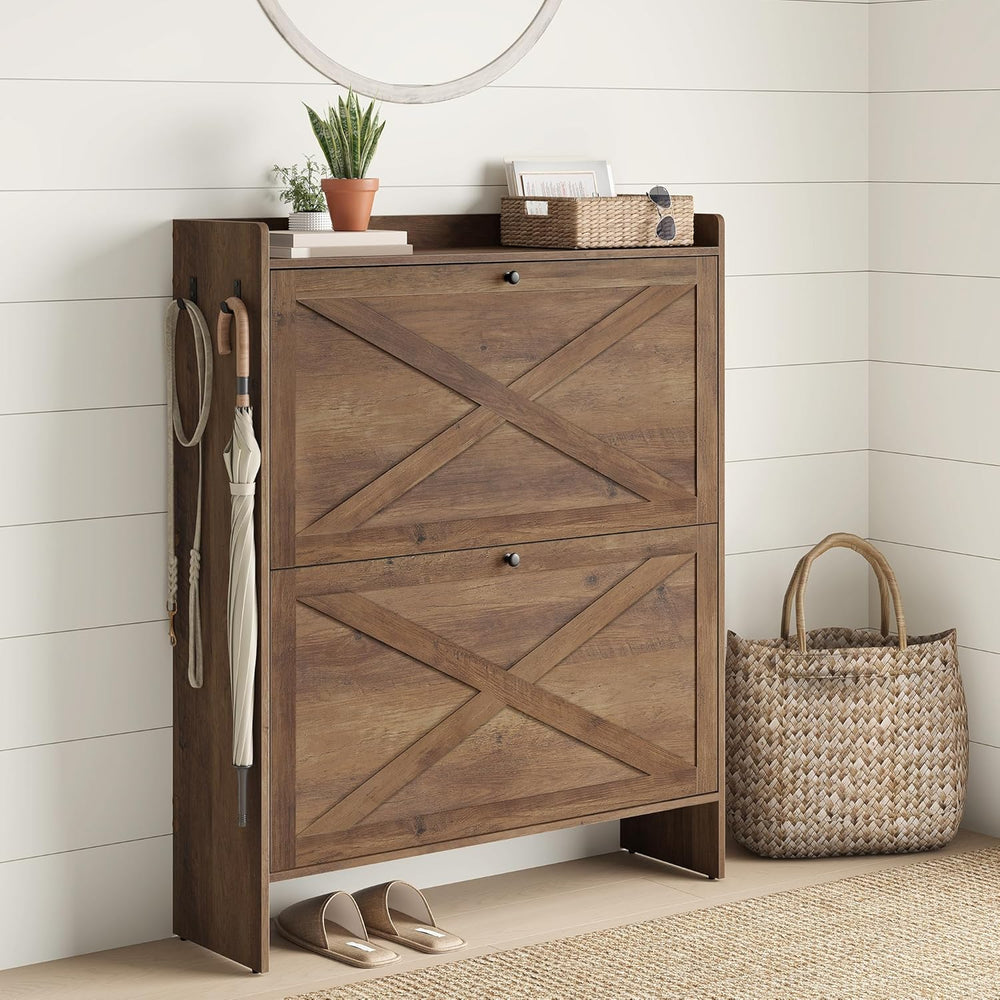 VASAGLE Narrow Shoe Storage Cabinet Organizer with 2 Flip Drawers
