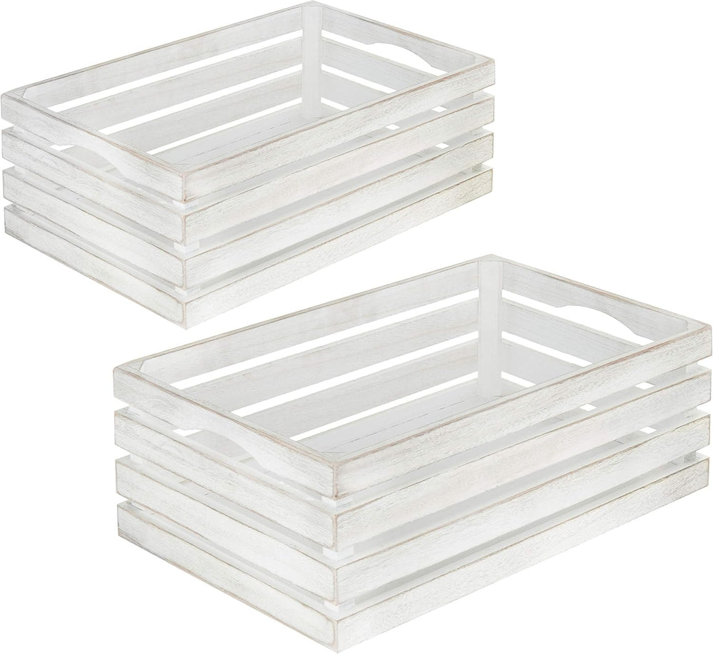 MyGift 16 and 14 Inch Shabby White Washed Solid Wood Nesting Decorative Stora...