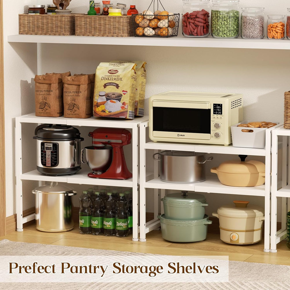 2-Tier Expandable Kitchen Storage Shelf,150LBS Heavy Duty Metal Shelving Unit...