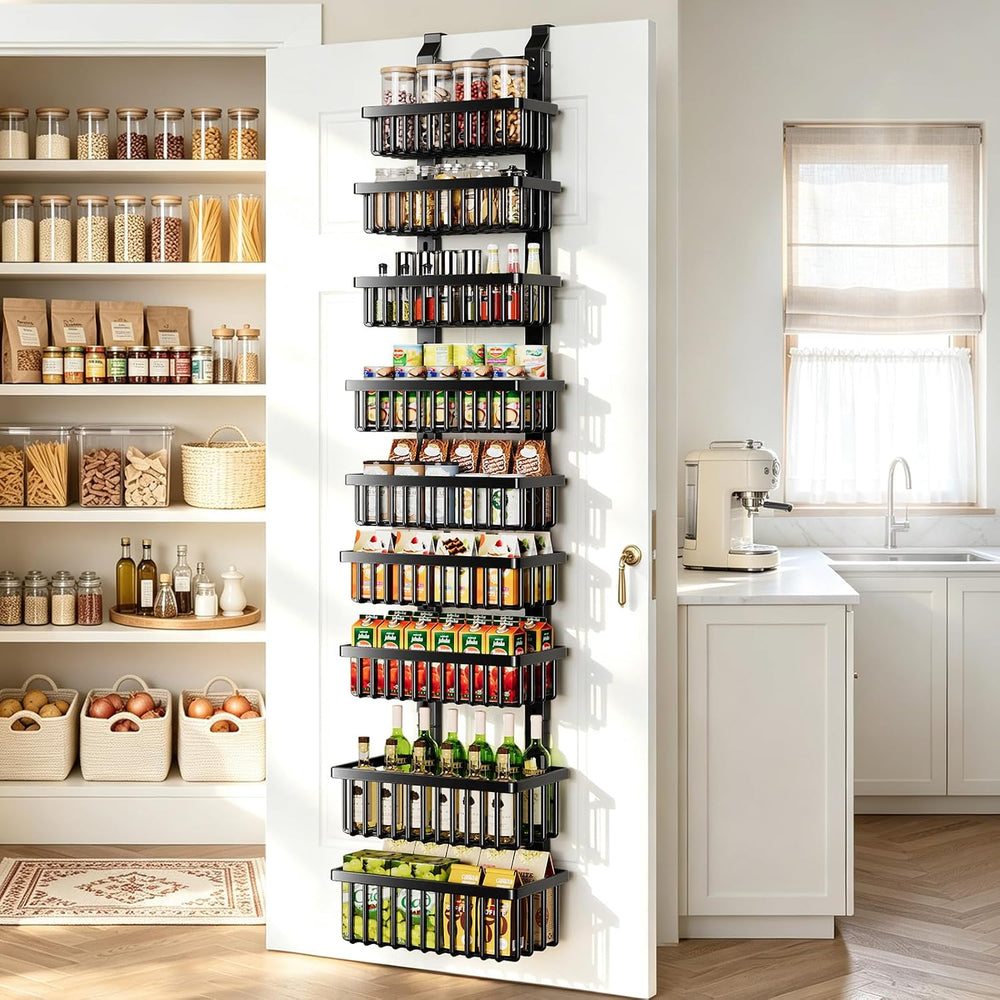 POKIPO 9 Tier Narrow Over The Door Pantry Organizer, 2 in 1 Wall Mount or Han...
