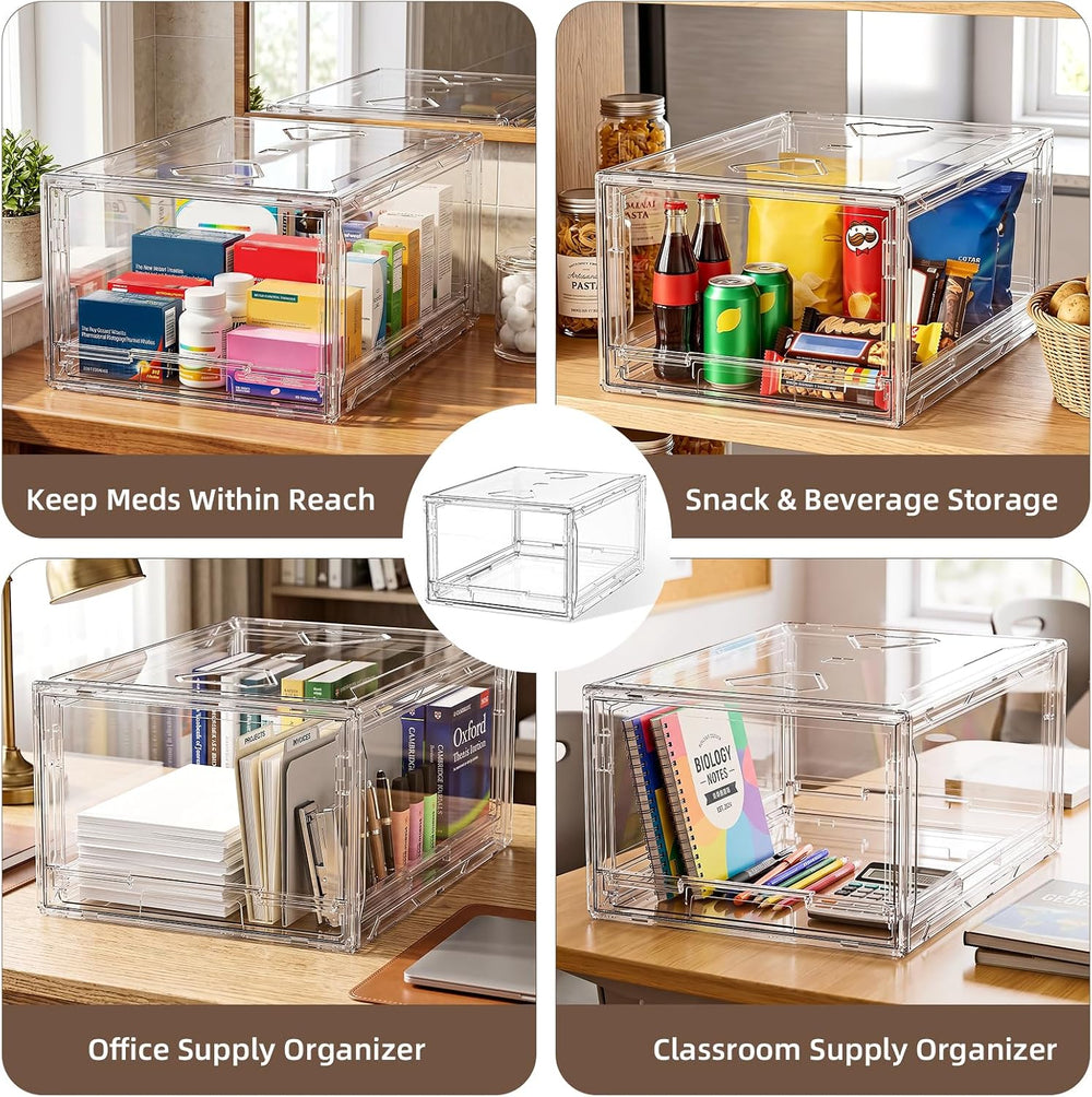 Large Clear Stackable Storage Drawer Organizer for Closet, 3 Pack