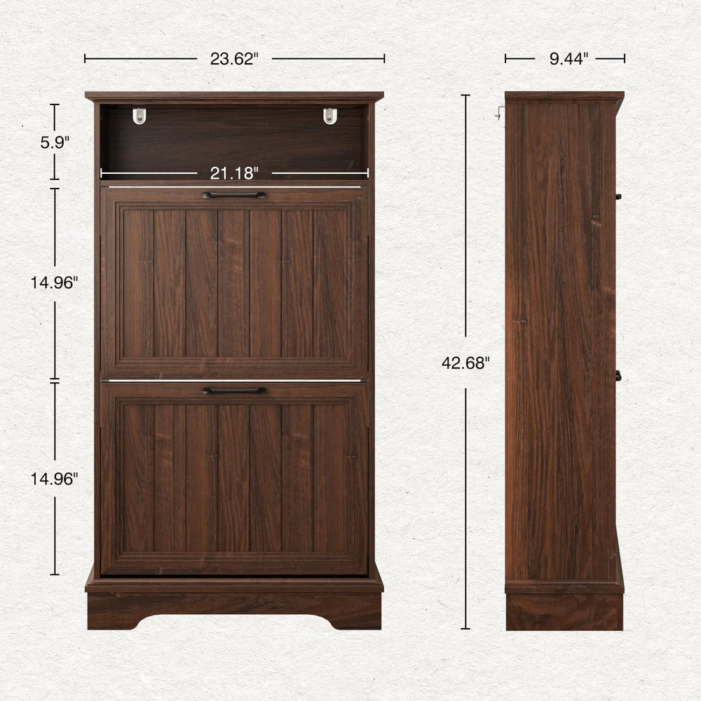 24" W Hidden Shoe Storage Cabinet with 2 Flip Drawers & Open Storage