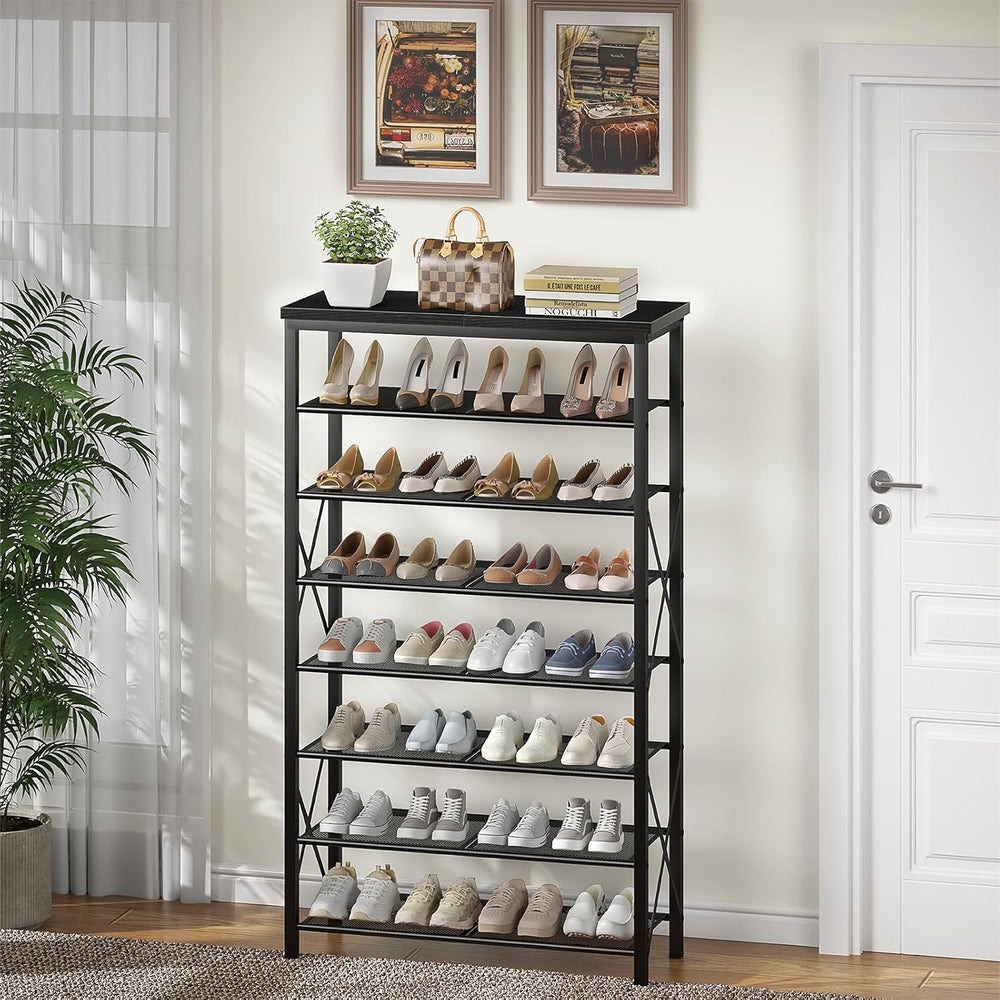 Metal Shoe Rack, 8 Tier Shoe Shelf Holds 32 Pairs, Vertical Shoe Organizer fo...