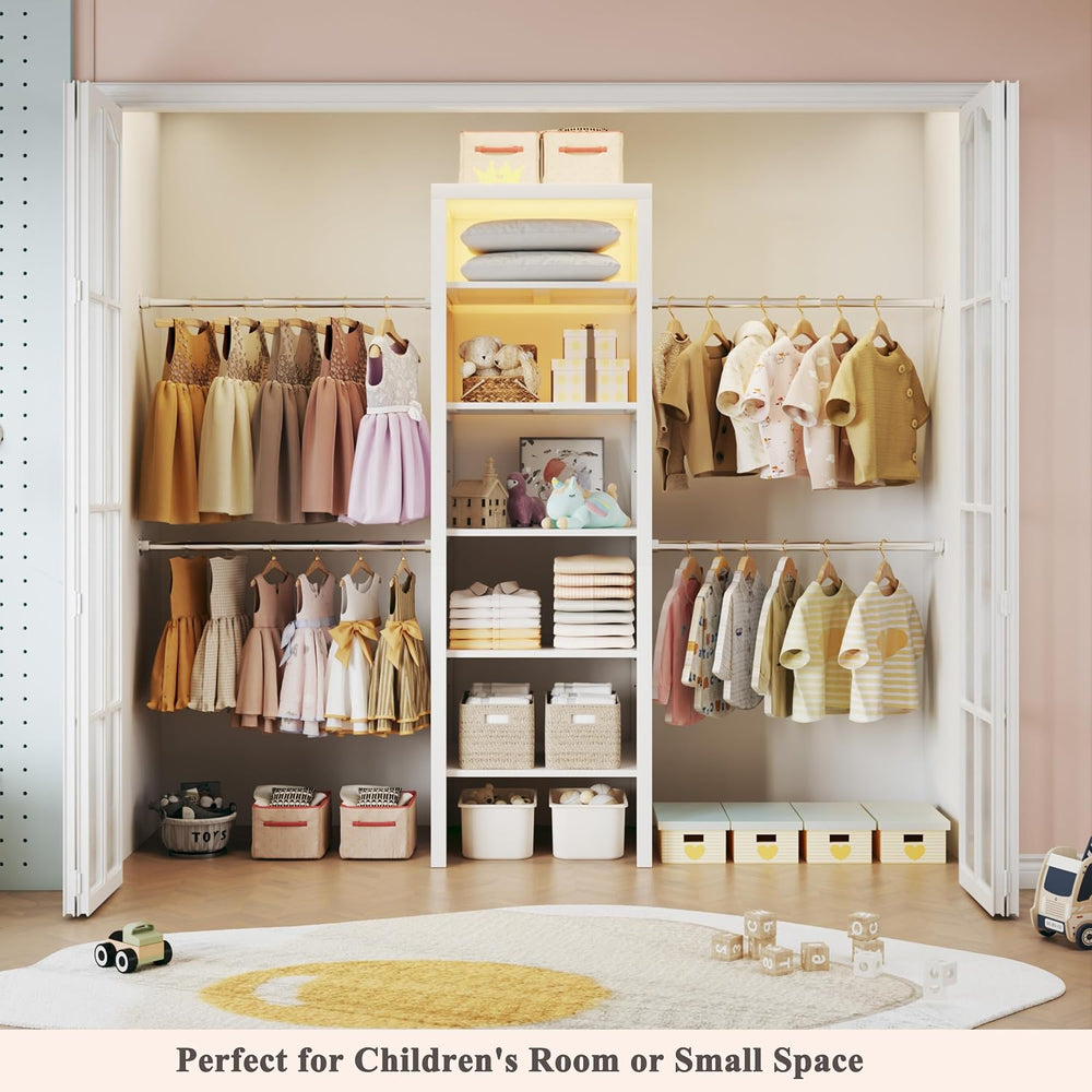 100'' Closet System with 4 Hanging Rods & LED Lights, 2-8 FT Wood...