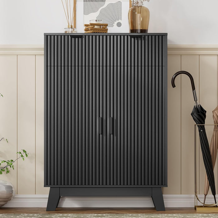 HUANLEGO 4 Tier Fluted Shoe Cabinet Storage for Entryway, Black