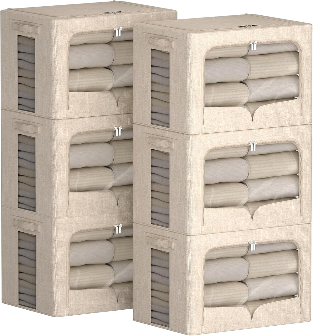 FHSQX 6 Pack Clothes Storage Bins,Beige,16.5x12.2x12.2 Inch