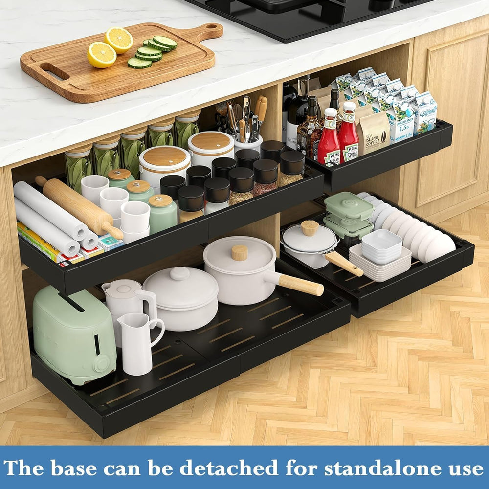 Under Sink Organizer, 2-Tier Slide Out kitchen Storage Metal Shelf, Black