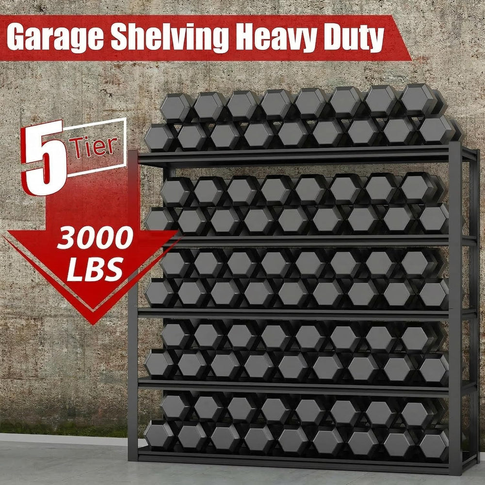 Homdox 48”W Garage Shelving, 3000LBS Heavy Duty Storage Shelves, 5 Tier Adjus...