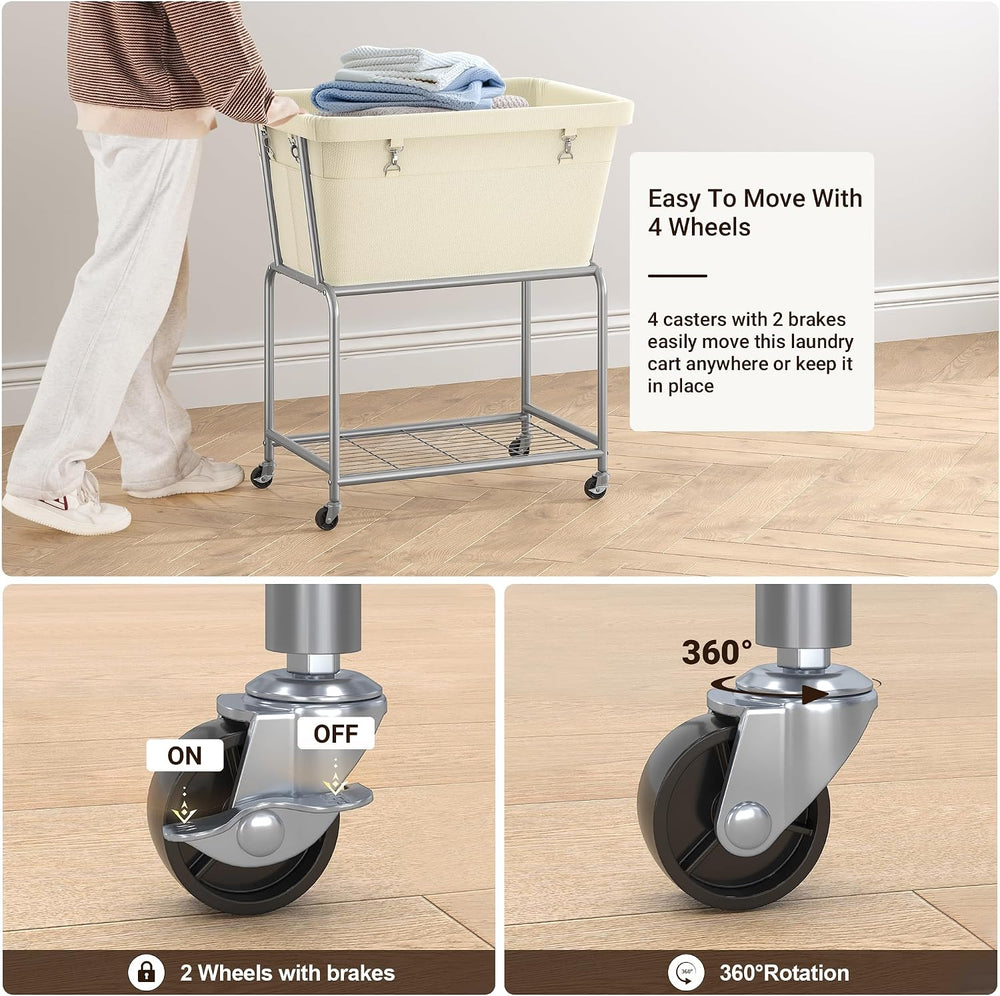 ELYKEN Rolling Laundry Hamper with Wheels, Removable Bag, Laundry Cart