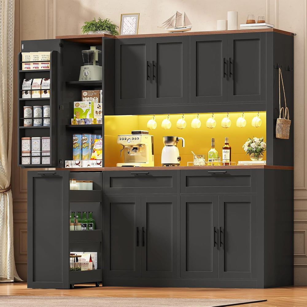 Itaar 71" Kitchen Pantry Cabinet with Charging Station and Led Light, Ki...