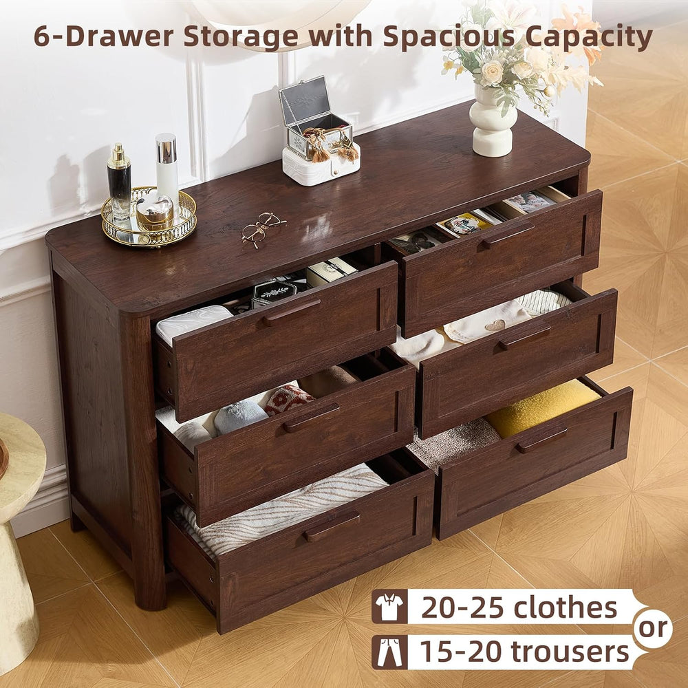 Joaxswe Farmhouse 6 Drawer Dresser for Bedroom, Walnut