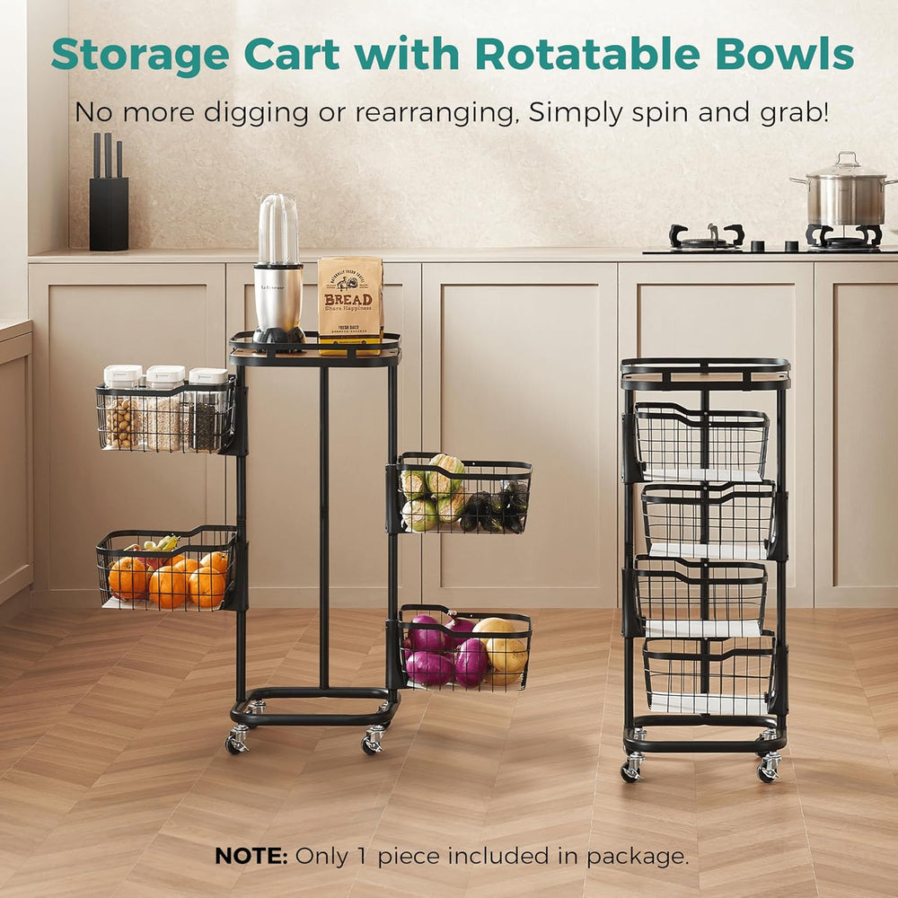 4 Tier Rotating Kitchen Storage Cart, Fruit Vegetable Potato Rack Stand