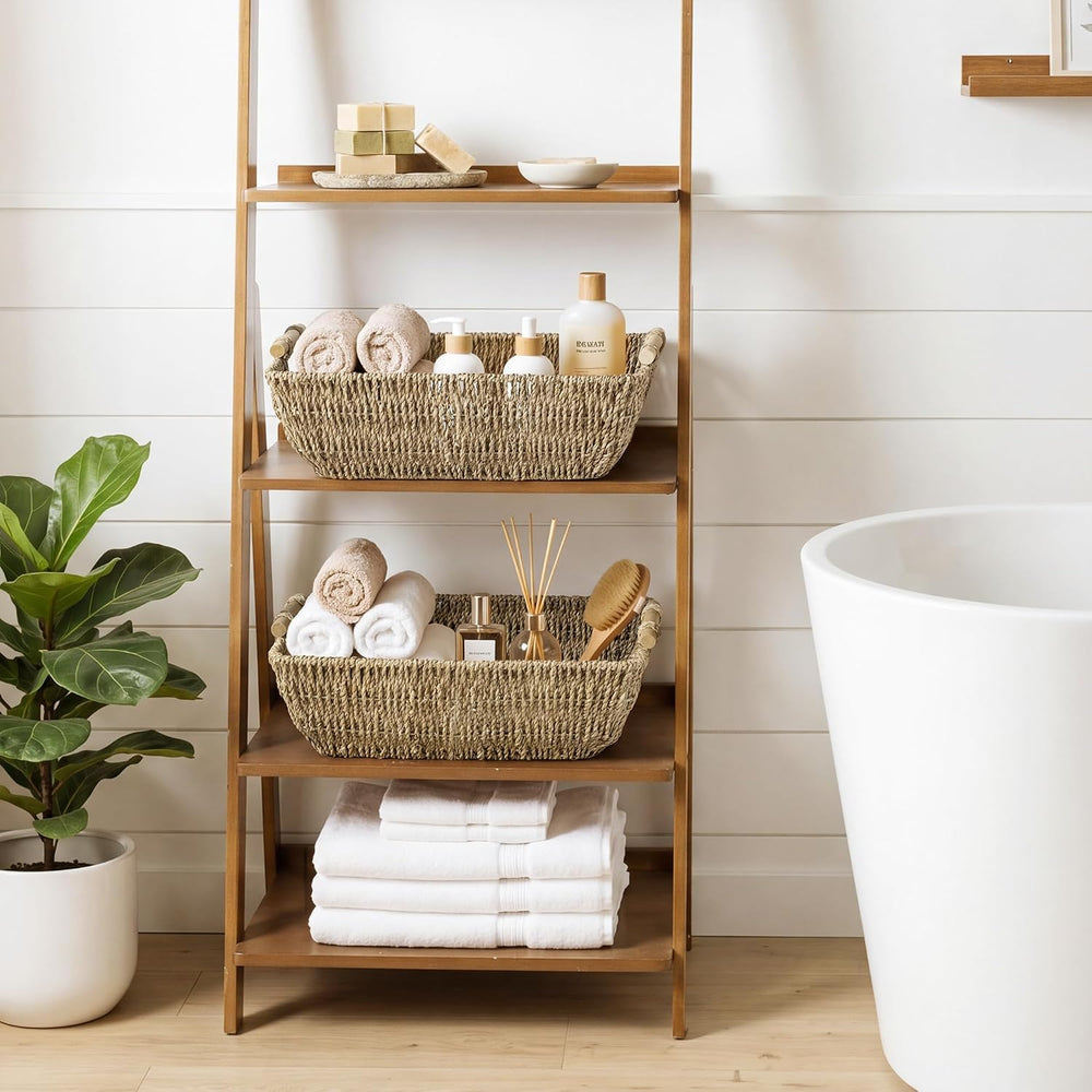 StorageWorks Hand-Woven Jumbo Storage Baskets with Wooden Handles, Seagrass W...