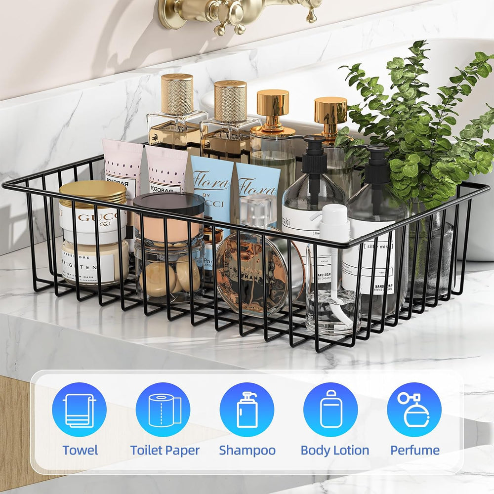 Simple Trending 12 Pack Extra Large Wire Storage Baskets, Black