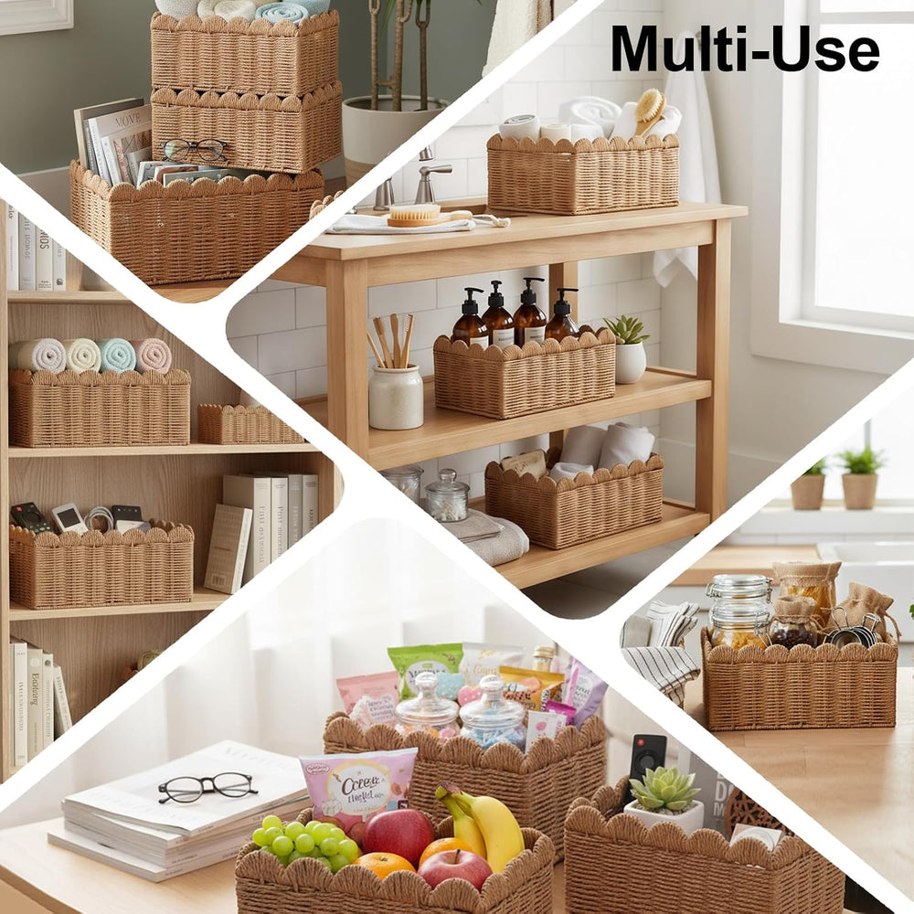3 Pcs Wicker Baskets for Organizing,Scalloped Baskets, Hand-woven Wicker Stor...