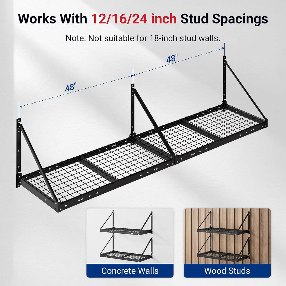 FLEXIMOUNTS 2-Pack 2x4 ft Wall Shelving Garage Storage Rack, Black