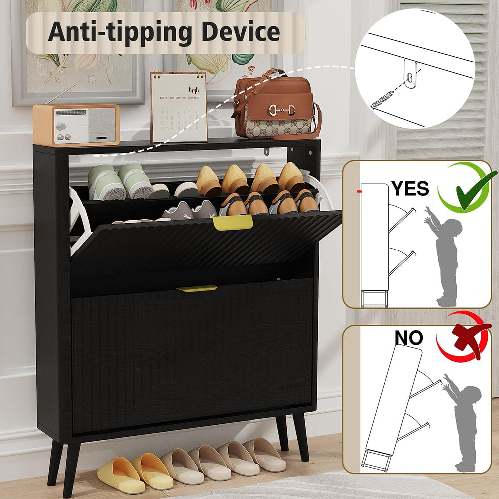 KIGOTY Narrow Shoe Storage Cabinet, Shoe Cabinet with 2 Flip Drawers, Freesta...