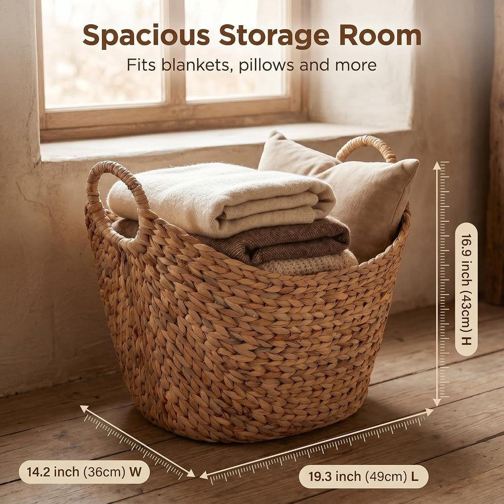 Extra Large Water Hyacinth Storage Basket with Handles, Natural Bin