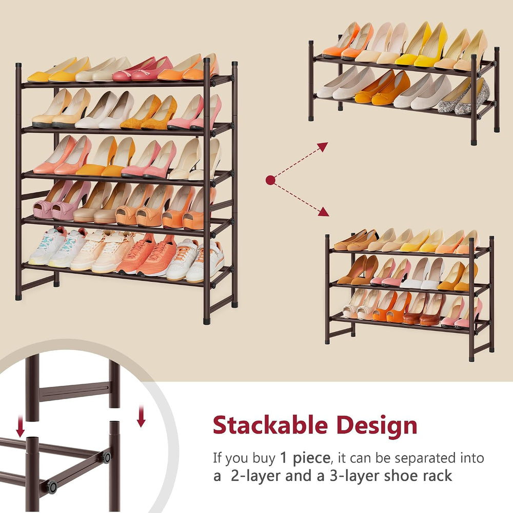 Tajsoon Expandable Shoe Rack for Closet 5 Tier, 28“-41“Stackable, Bronze