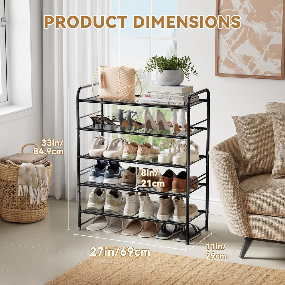 Shoe Rack 5 Tier 27" Heavy Duty Metal Mesh Closet Shoe Organizer, Black