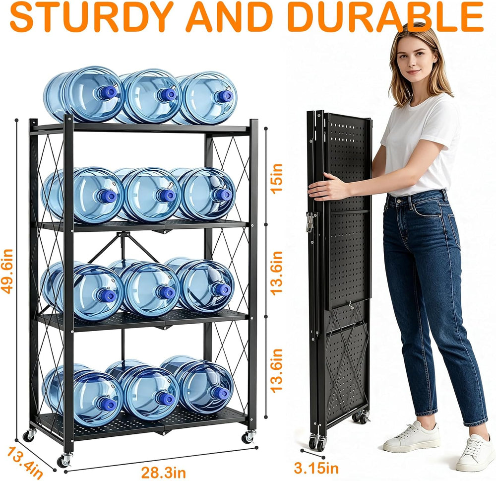 4 Tier Foldable Storage Shelves with Wheels No Assembly