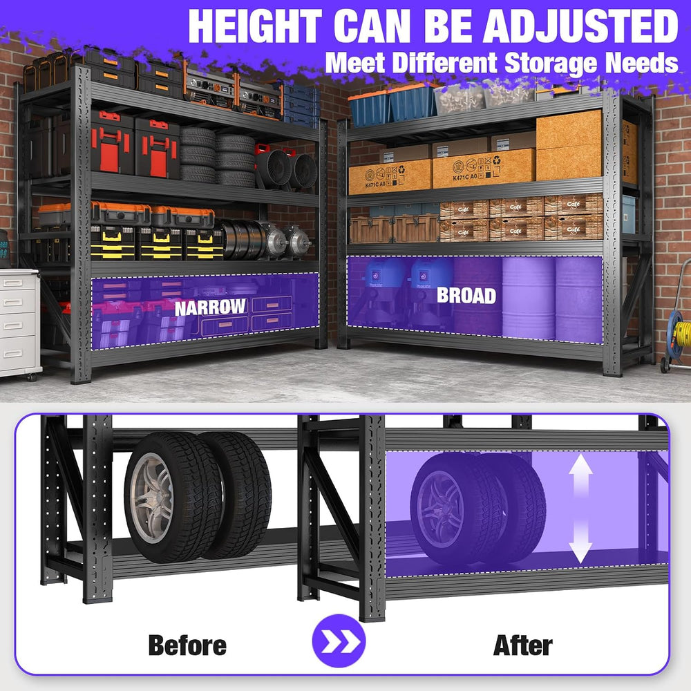 Metal Garage Shelving Unit, Heavy Duty 4-Tier Adjustable Wire Storage Rack, 6...