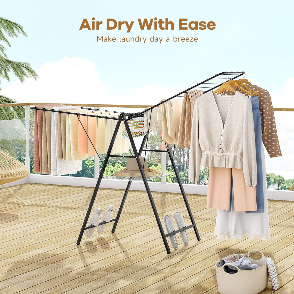 APEXCHASER 6 Height Adjustable Clothes Drying Rack with Shoe Slots, Black