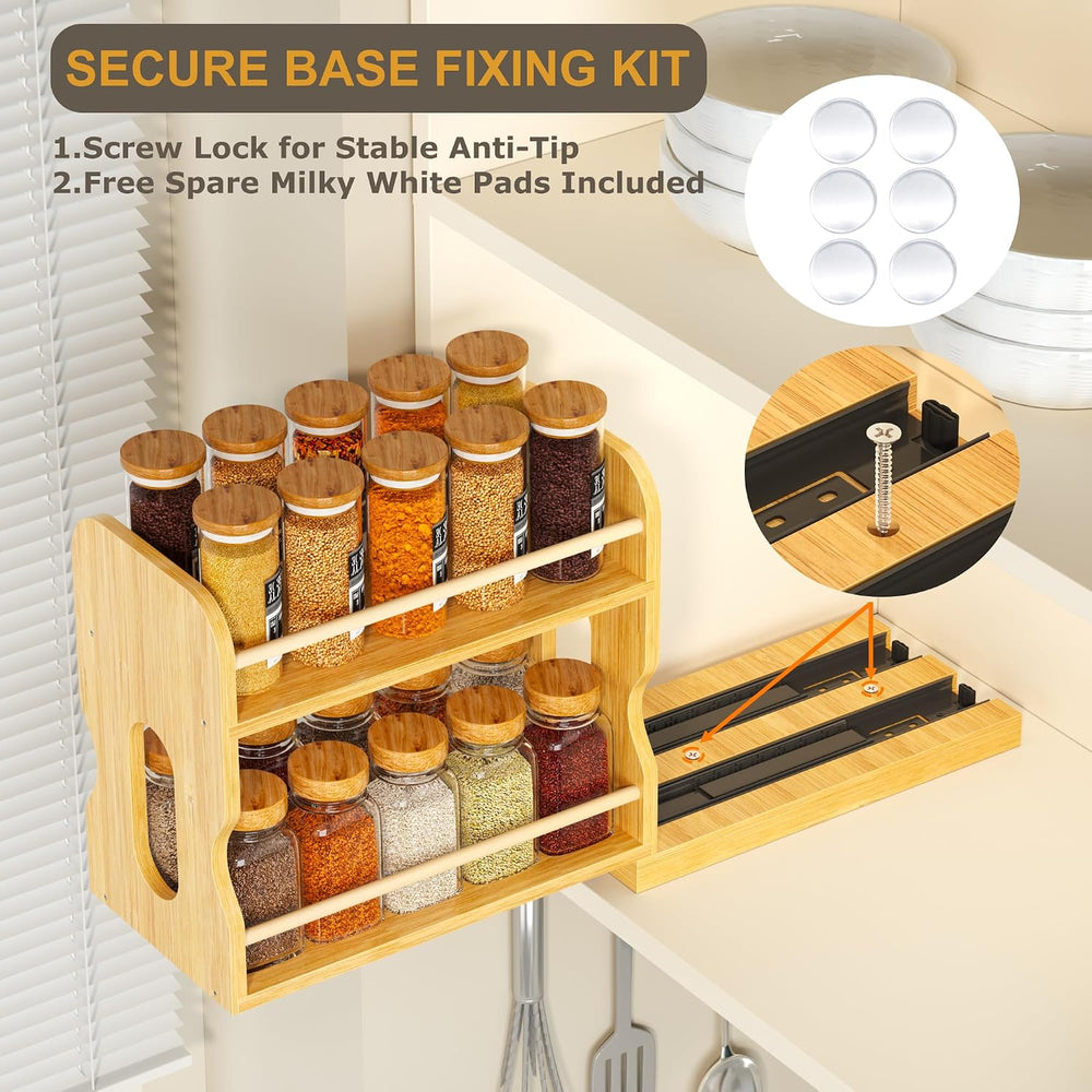 Bamboo Pull-Out Spice Rack for Cabinet, 5.12" Narrow 2-Tier Organizer