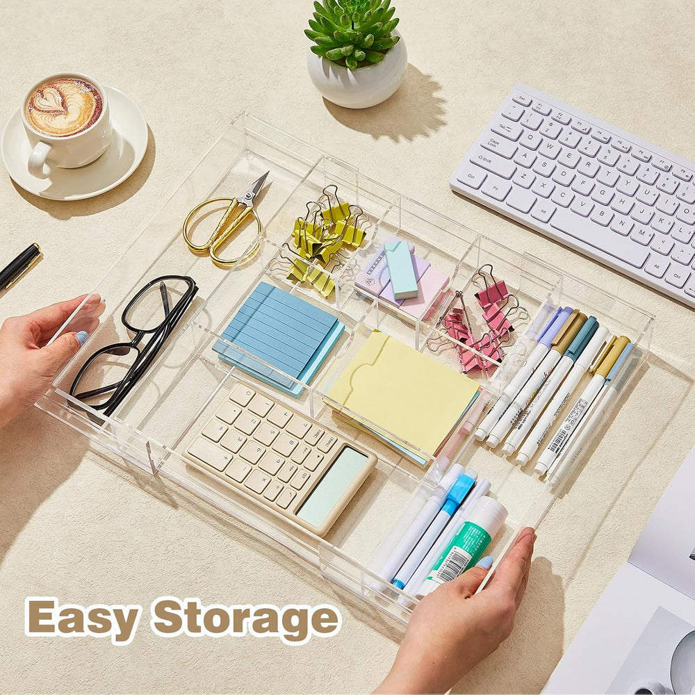 Briwooody 2 Pcs Acrylic Desk Drawer Organizer Maximum 12 x 18 x 2.1 Inch Expa...