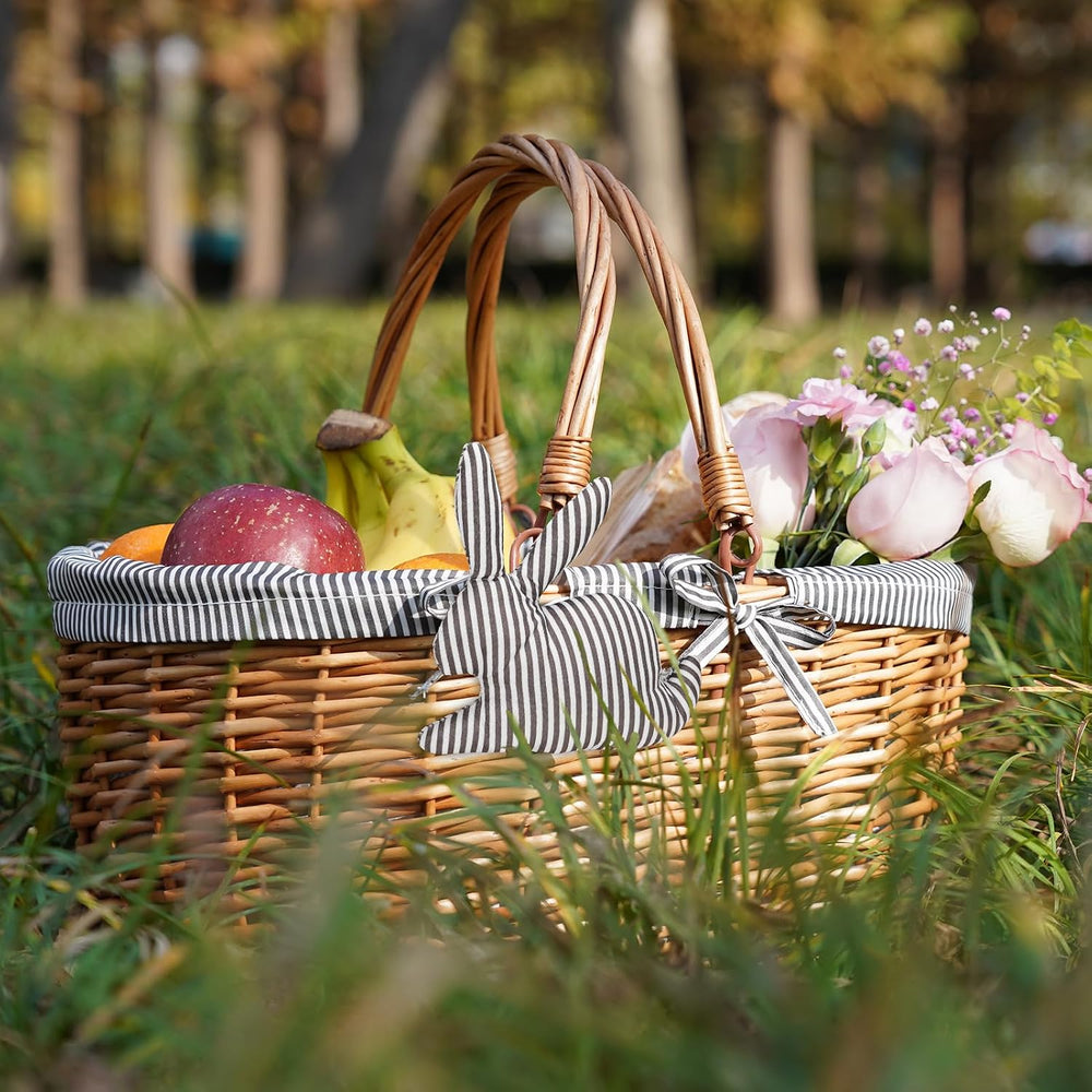 Good GAIN Picnic Basket with Folded Handles,Wicker Empty Basket.Grey