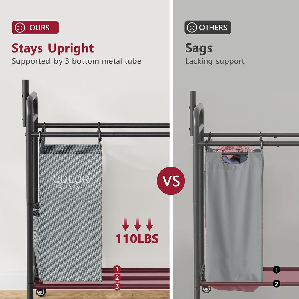 Tajsoon Laundry Sorter Cart with Hanging Rack, 5 Section, 5 Colors