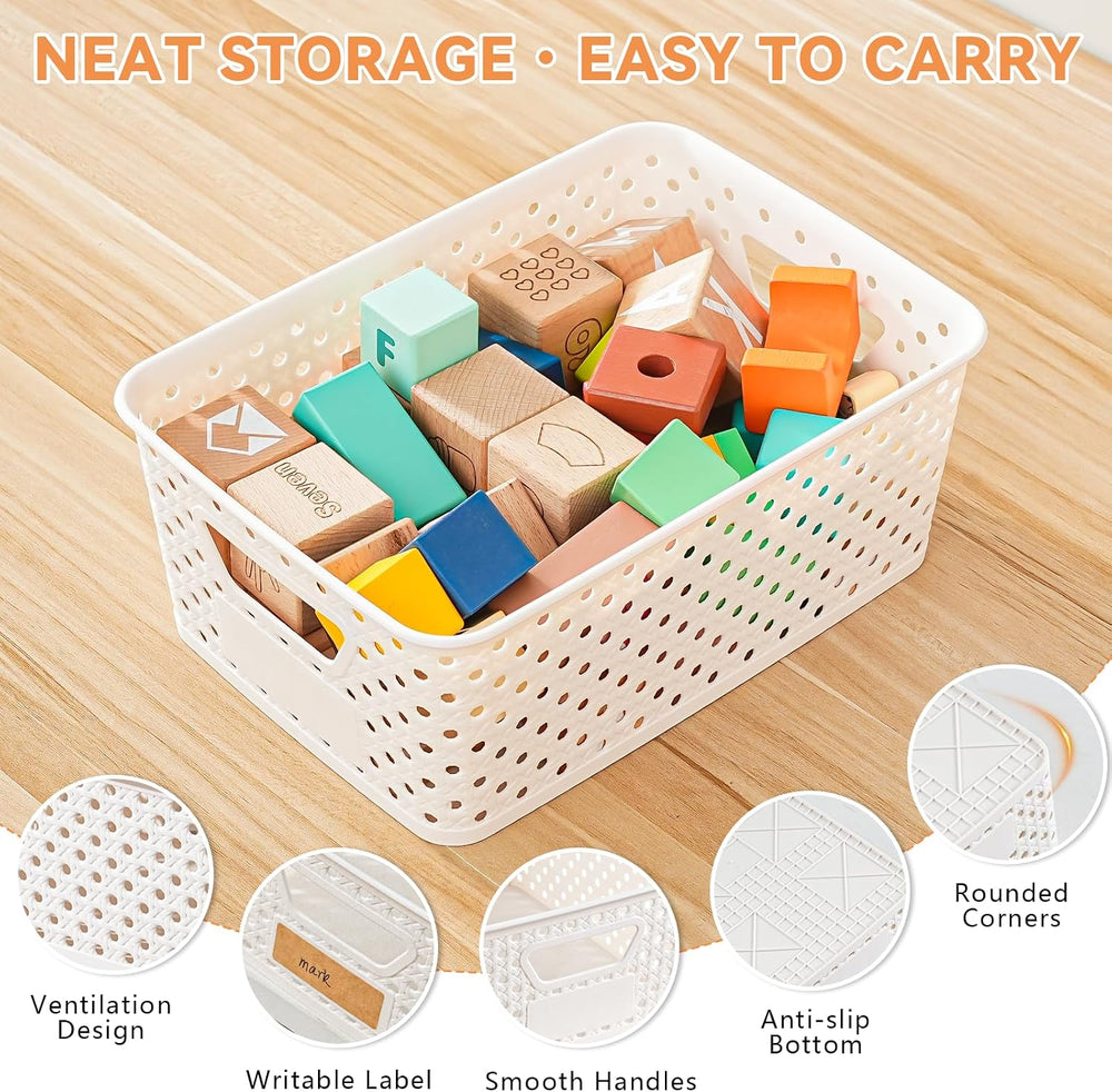 12 Pack Plastic Storage Baskets for Organizing, Storage Baskets for Shelves w...
