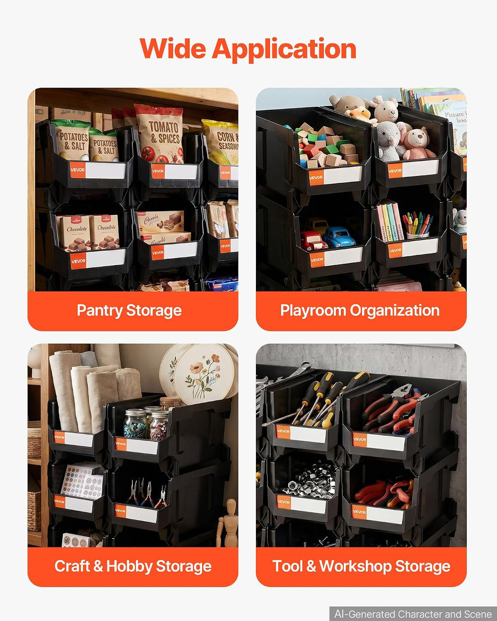 VEVOR Plastic Stackable Storage Bins, 14.8 x 8.5 x 7.1 inch (6 Pack), Plastic...