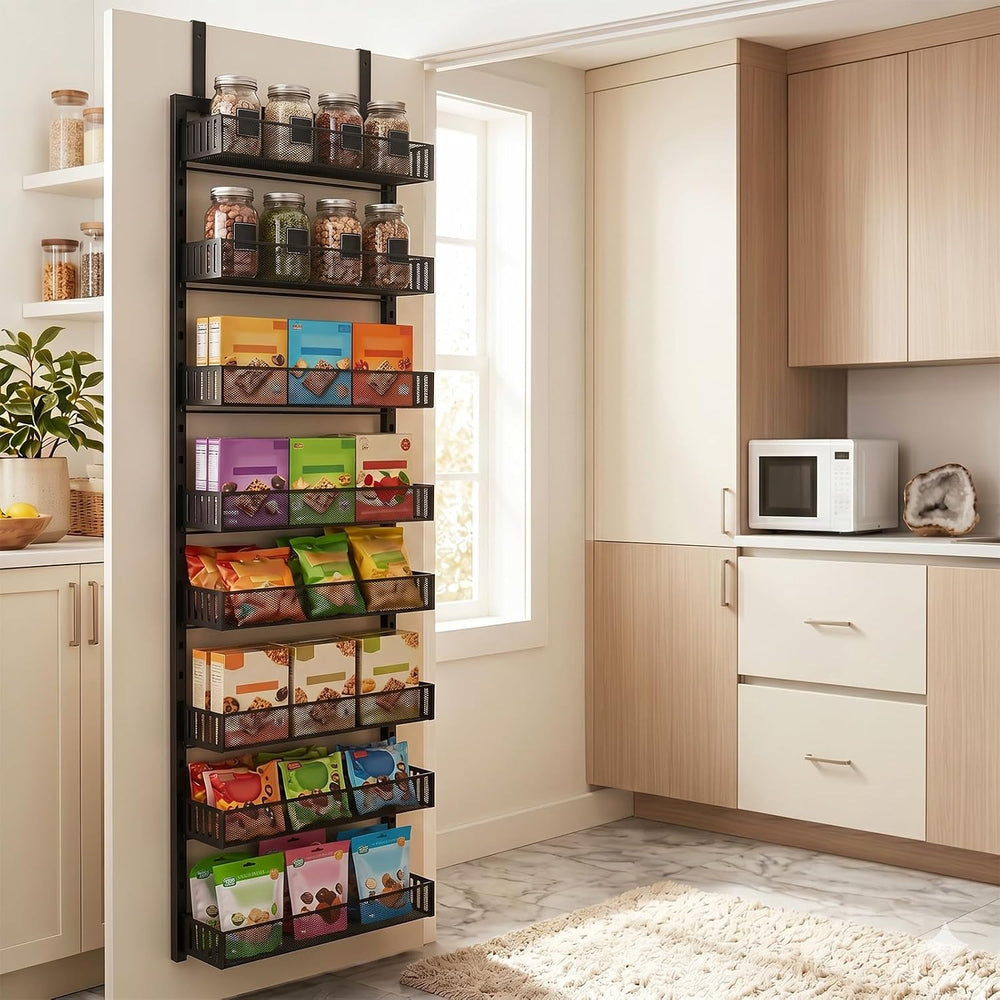 Over the Door Pantry Organizer, 8-Tier Heavy-Duty Door Spice Rack with Mesh B...