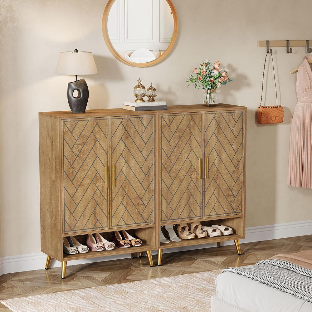 Tribesigns Entryway Shoe Cabinet with Doors (Natural Wood)